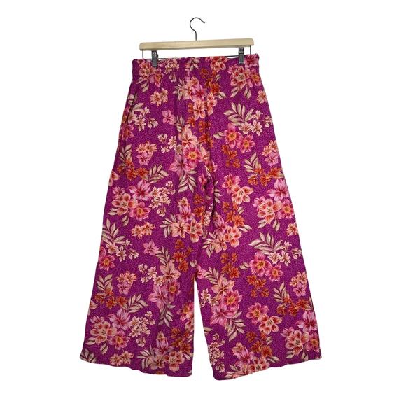 Loft Linen Breezy Wide Leg Pants Pink Floral Pockets Sz M Beach Vacation Casual - Picture 7 of 13